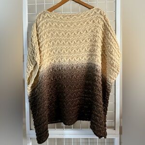 Crocheted Women’s Ombré Sweater  Top Poncho Tan to Brown OS Unbranded